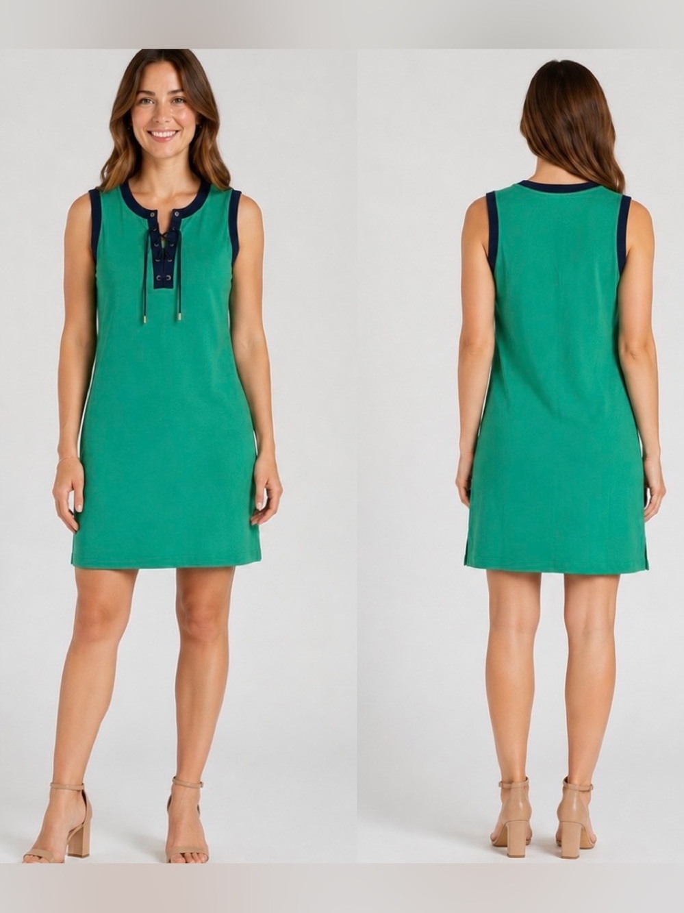 Lauren Ralph Lauren Kelly Green Sleeveless Lace Up Knit Dress Medium Petite MP